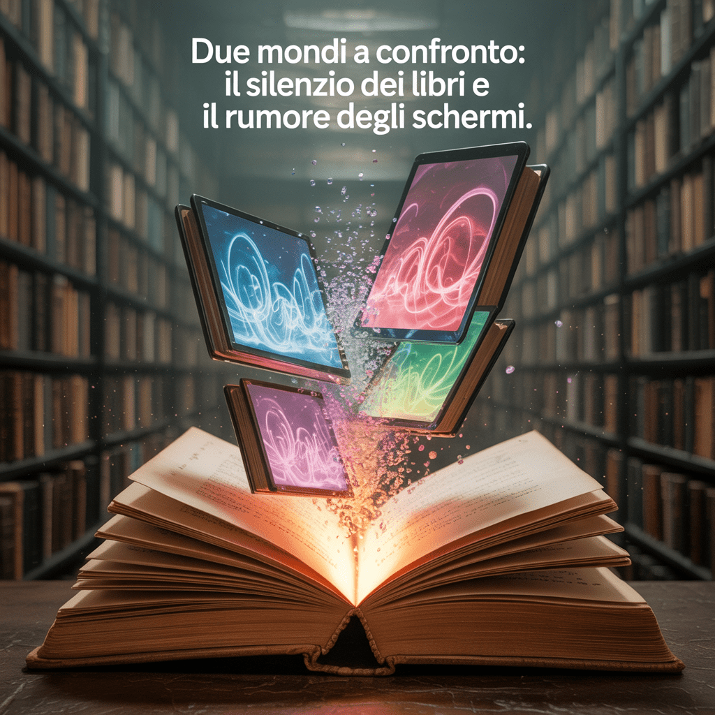 Due mondi a confronto: il silenzio dei libri e il rumore degli schermi