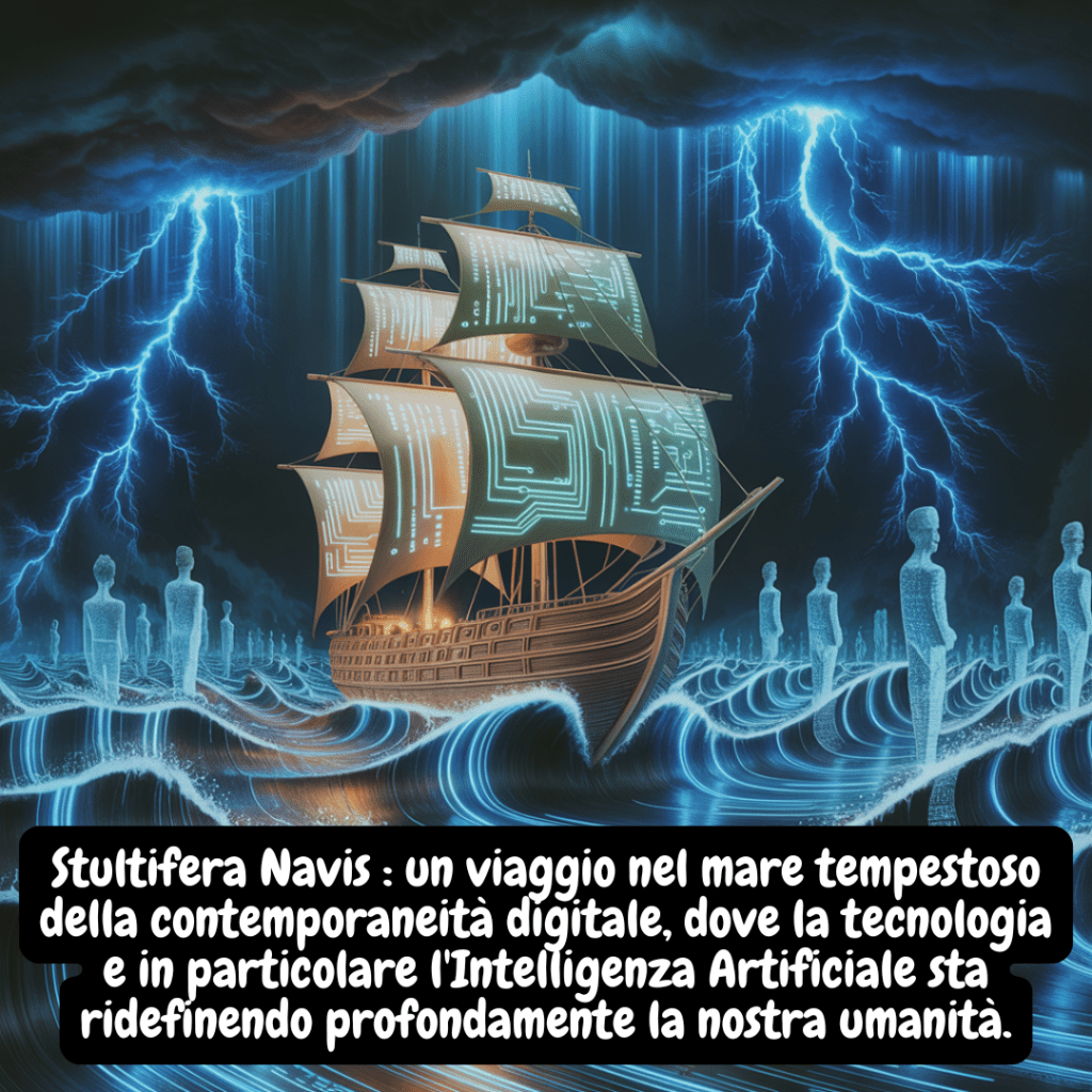 Stultifera Navis : un viaggio nel mare tempestoso della contemporaneità digitale, dove la tecnologia e in particolare l'Intelligenza Artificiale sta ridefinendo profondamente la nostra umanità.