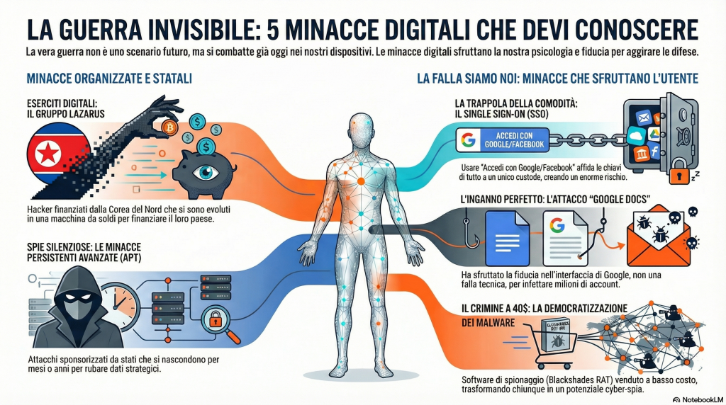 Viaggio nell'abisso della cyber-guerra 3 La sicurezza informatica non è una questione di firewall o di codici binari incomprensibili, ma è una questione profondamente antropologica e culturale che riguarda la nostra fragilità di esseri umani in un mondo di macchine.