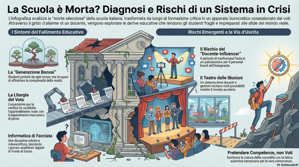 Requiem per la scuola italiana: morta senza funerale, sepolta sotto griglie di valutazione e canali YouTube 2 Requiem per la scuola italiana: morta senza funerale, sepolta sotto griglie di valutazione e canali YouTube
